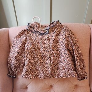 Charming Pepa London Size 4 Years Or 4t Floral Kids Blouse with Navy Trim